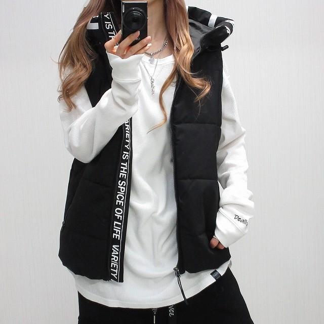 ダウンベスト フードロゴ インサイドロゴ 撥水・防風 中綿 フェイク