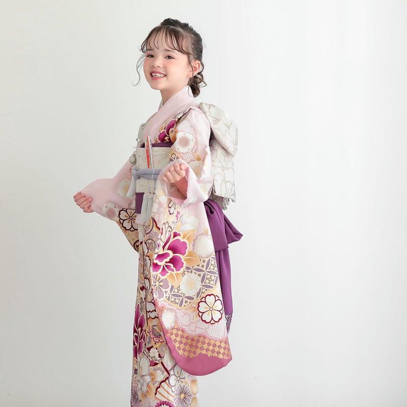 七五三 7歳着物 レンタル フルセット ピンク 扇面に椿 女の子 七歳 753