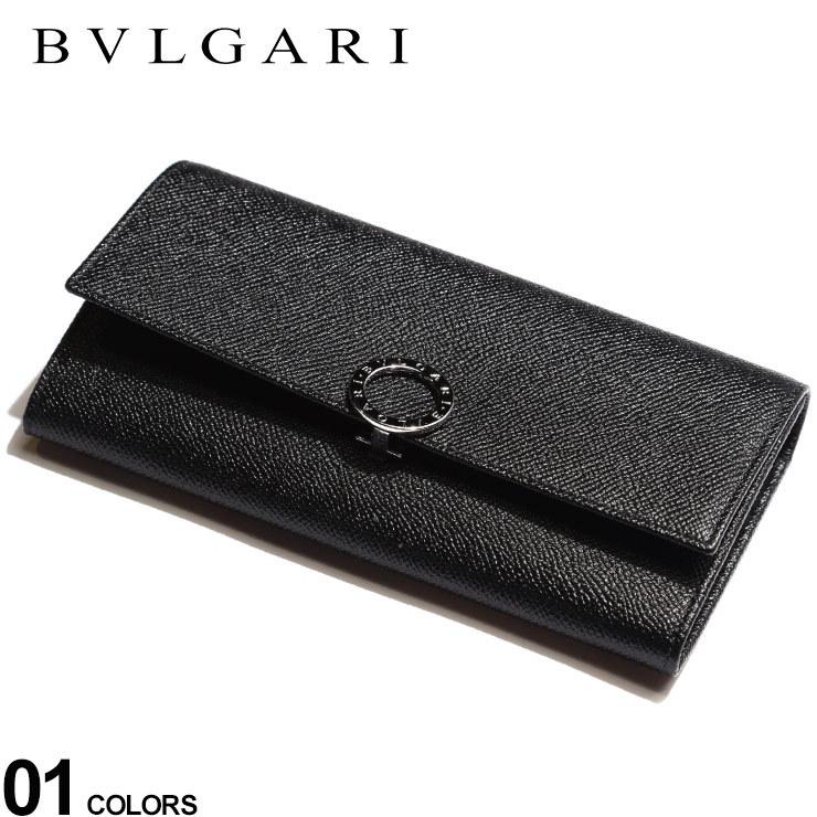 BVLGARI（ブルガリ） 財布 レザー ロゴ 刻印リング フラップ 長財布 黒