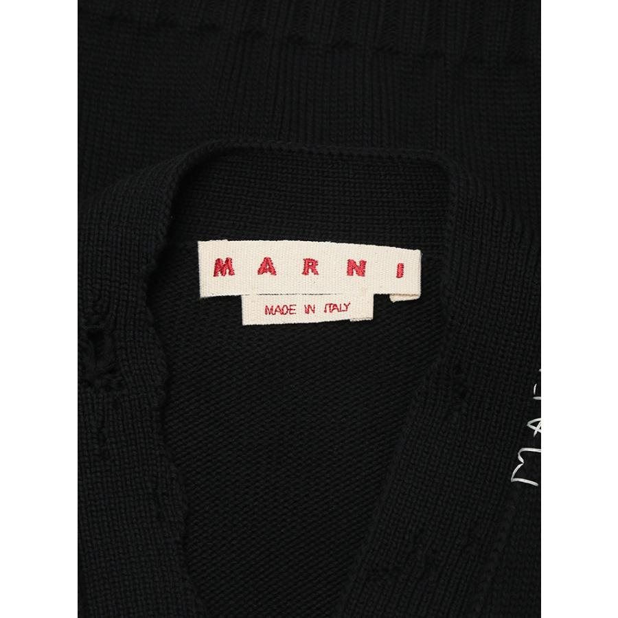 MARNI（マルニ） コットン ダメージ加工 手刺繍ロゴ Vネック
