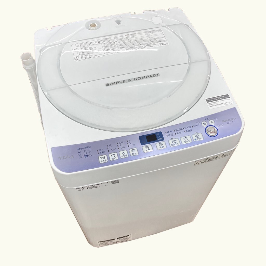 シャープ 全自動洗濯機 7.0kg ES-T710-W（ホワイト系） 洗濯機本体