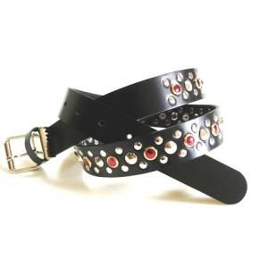 3連 角ピラミッド鋲パンクスタッズ 40ミリ幅 ブラック ハードコア