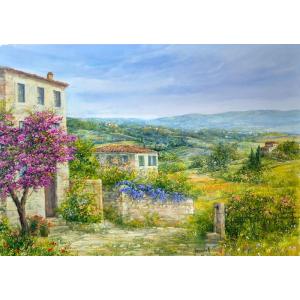 イタリア油絵 絵画 マルコ 作 水車小屋のある風景 インテリア 大型