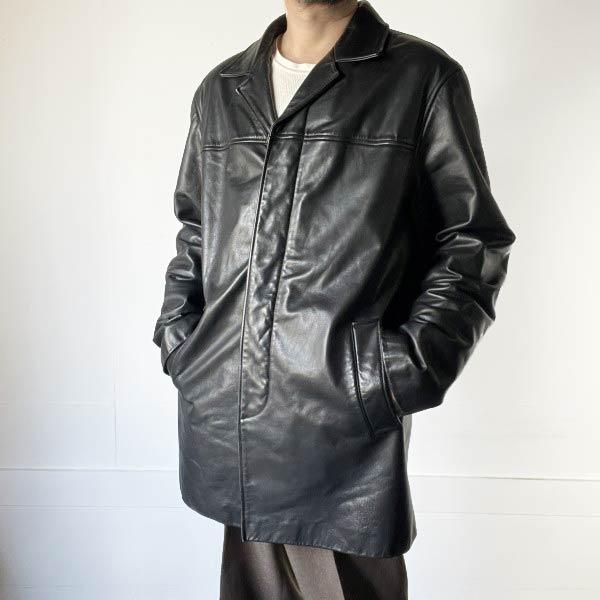 00s バナナリパブリック Tバック レザー ジャケット 黒 L 比翼