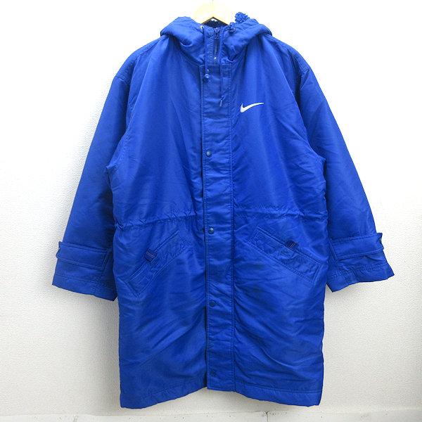D□90年代□ナイキ/NIKE ビッグロゴ ベンチコート/裏ボア【M】青/MENS