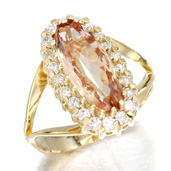 K18YG インペリアルトパーズ ダイヤモンド リング 9号 指輪 宝石