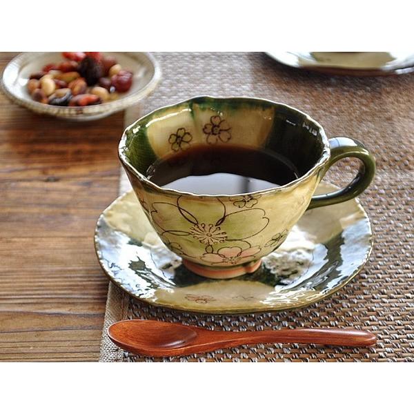 食器 和食器 おしゃれ コーヒーカップ 土物織部桜カップ＆ソーサー