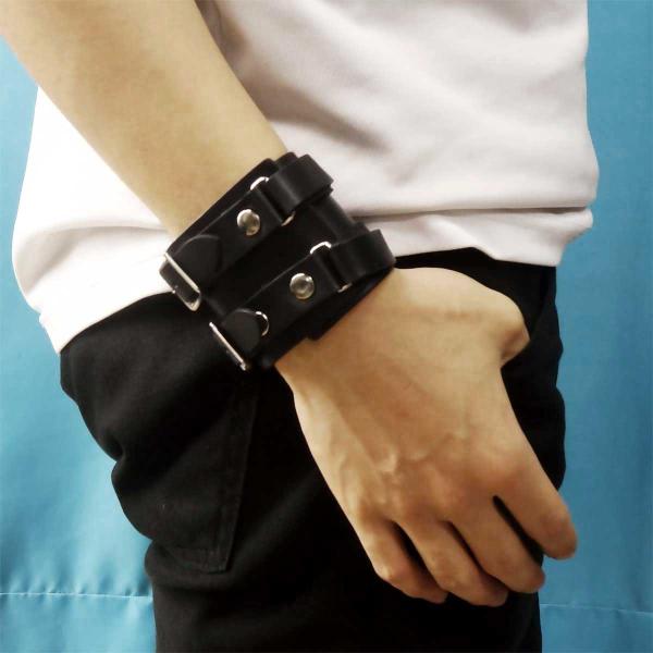 日本製 本革 リストバンド ブレスレット H型 ダブルベルト 無地 4202