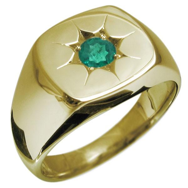 k10 メンズリング エメラルド 印台リング 一粒 リング 10金 : PLEJOUR