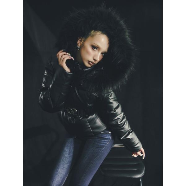 GYDA（ジェイダ） GDベルト付きフェイクレザーショートダウンコート