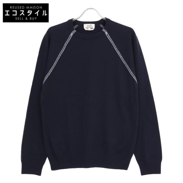 美品/ HERMES エルメス ウールxカシミヤ クルーネック ニットセーター
