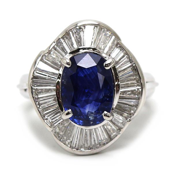 Pt900 天然ブルーサファイアリング 10号 約12.6g 4.34ct ダイヤモンド