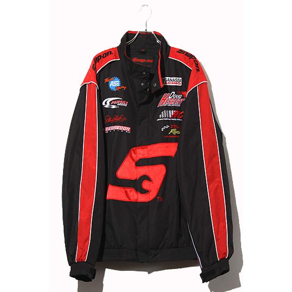 Snap-on スナップオン US古着 刺繍ロゴ レーシングジャケット XL BLACK
