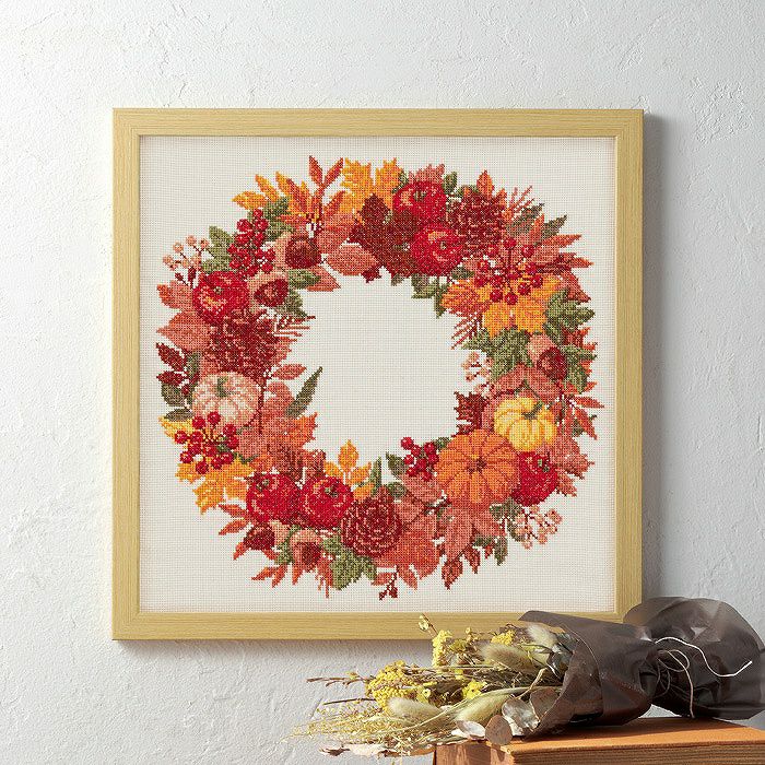 クロスステッチフレーム＜あじさいリース＞ | リバティ 生地、編み物