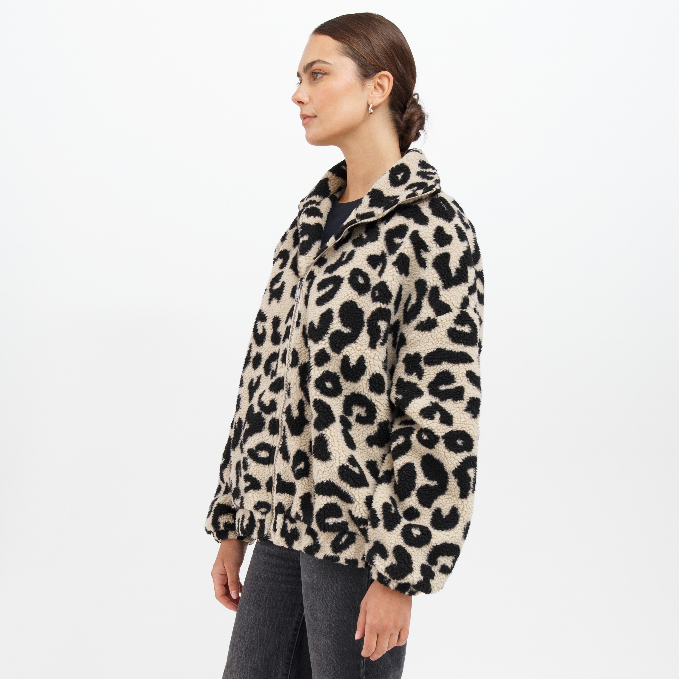 Brunette The Label Leopard Sherpa Full Zip Jacket - TSC.ca