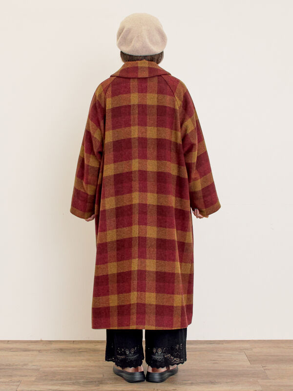 セール】 [タスマニアウール]2WAY襟ロングコート（ブラック/ボルドー