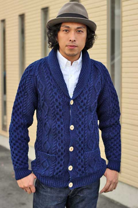 INVERALLAN」 6A SHAWL COLLAR CARDIGAN INDIGO COTTON インバーアラン