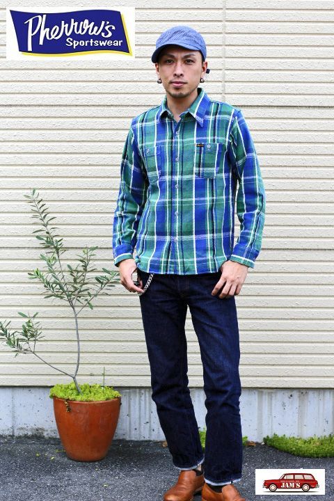 Pherrows」 フェローズ ヘヴィーネルシャツ 16W--720WS [バーガンディ]