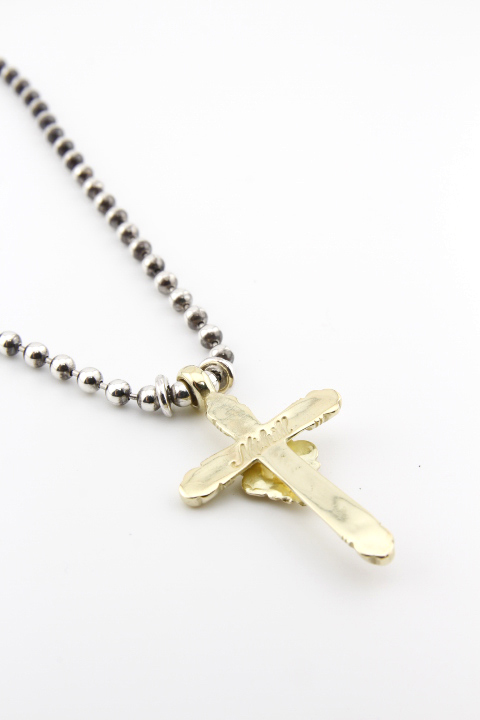 Mt.hill」Gold Cross Bottony Necklace with Eyedazzler & Silver Ball