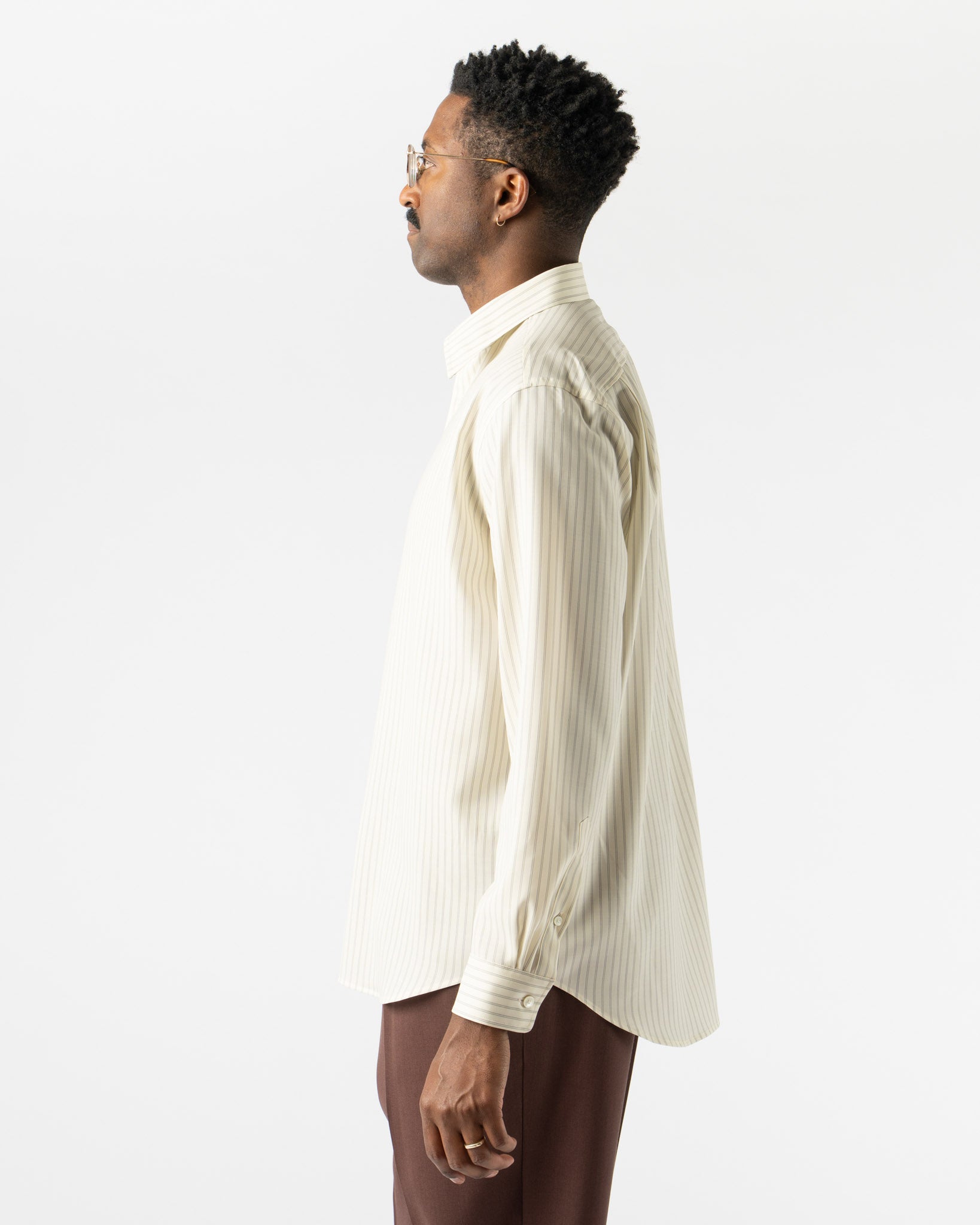 Auralee Super Fine Wool Stripe Shirt in Ivory Stripe Curated at