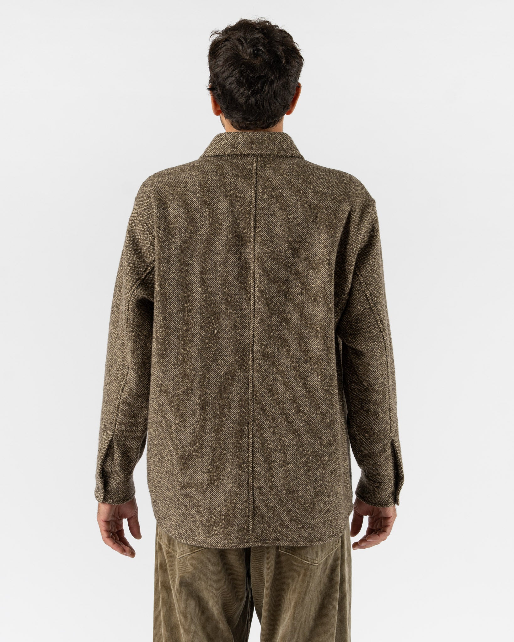 Auralee Homespun Tweed Shirt Blouson in Brown Curated at Jake and
