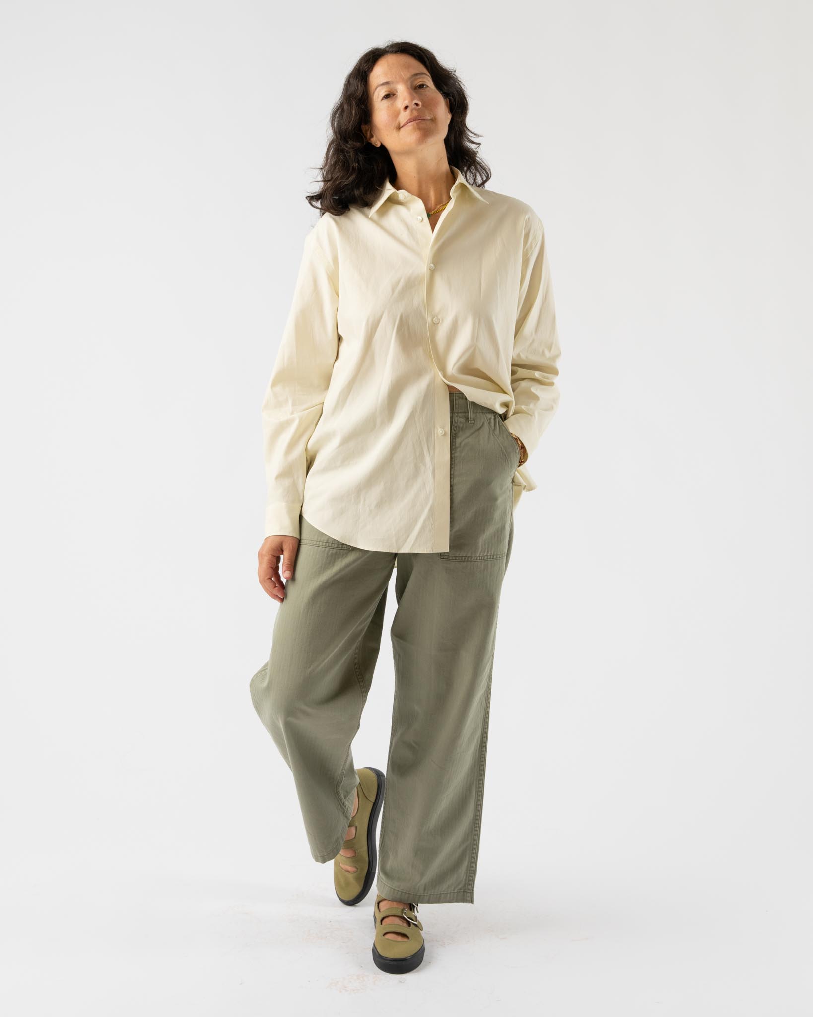 Auralee Washed Finx Twill Shirt in Light Yellow Curated at Jake