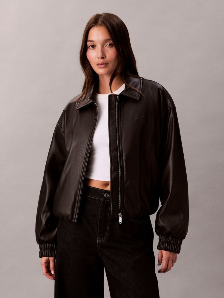 ジャケット - フェイクレザーインサレーションボンバージャケット