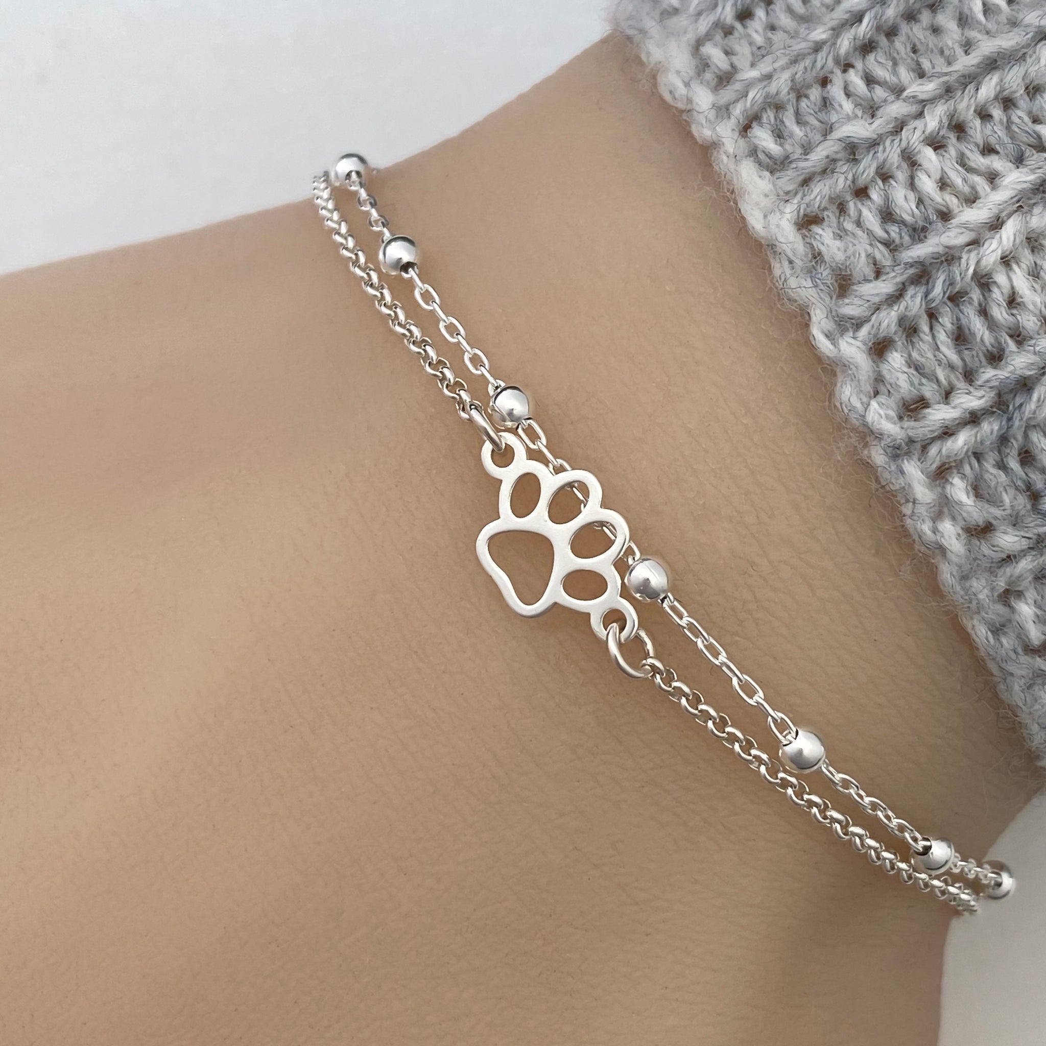 Sterling Silver Paw Bracelet - Dog Memorial Bracelet - Pet Lover