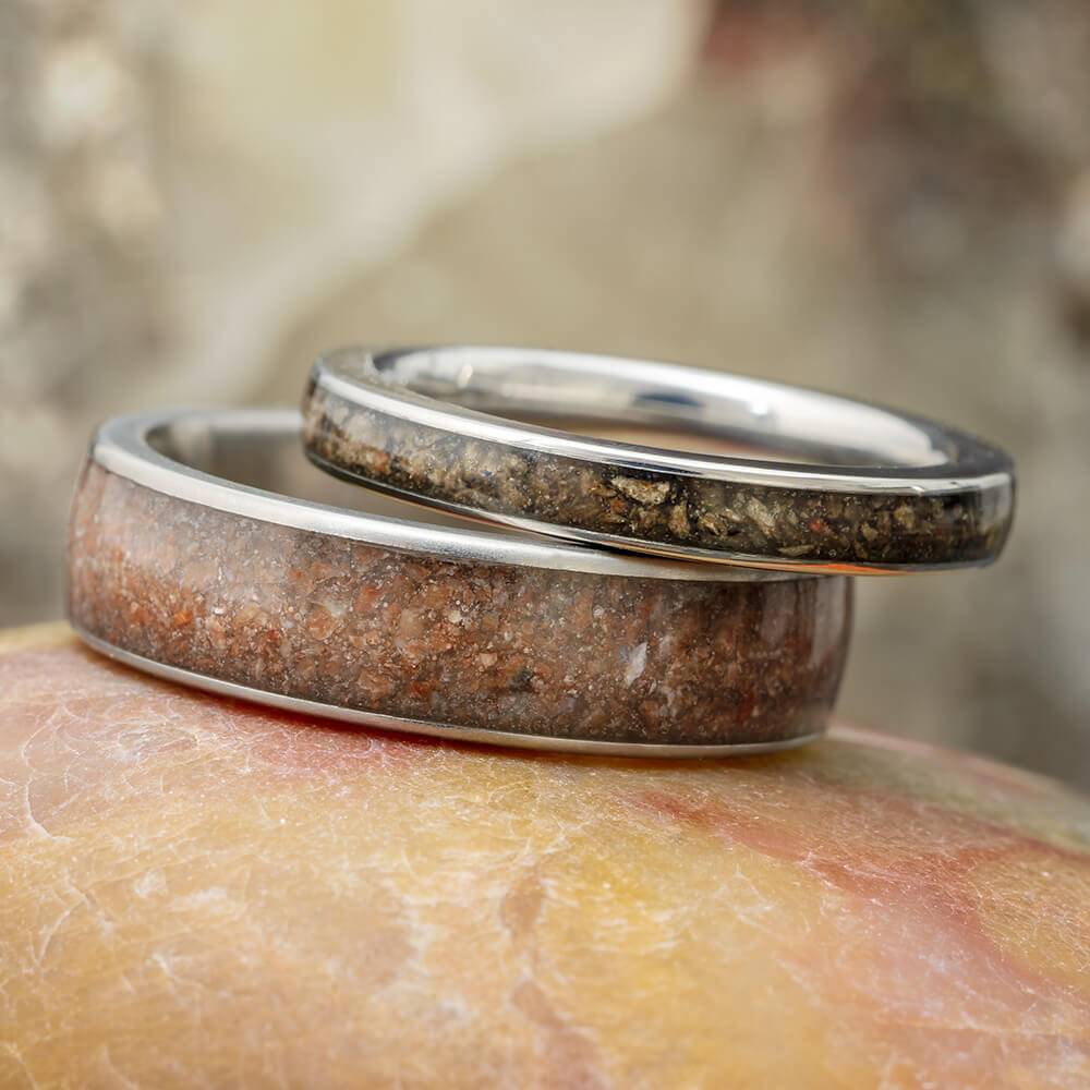 Dinosaur Bone Wedding Bands - His and Hers Matching Set | Jewelry