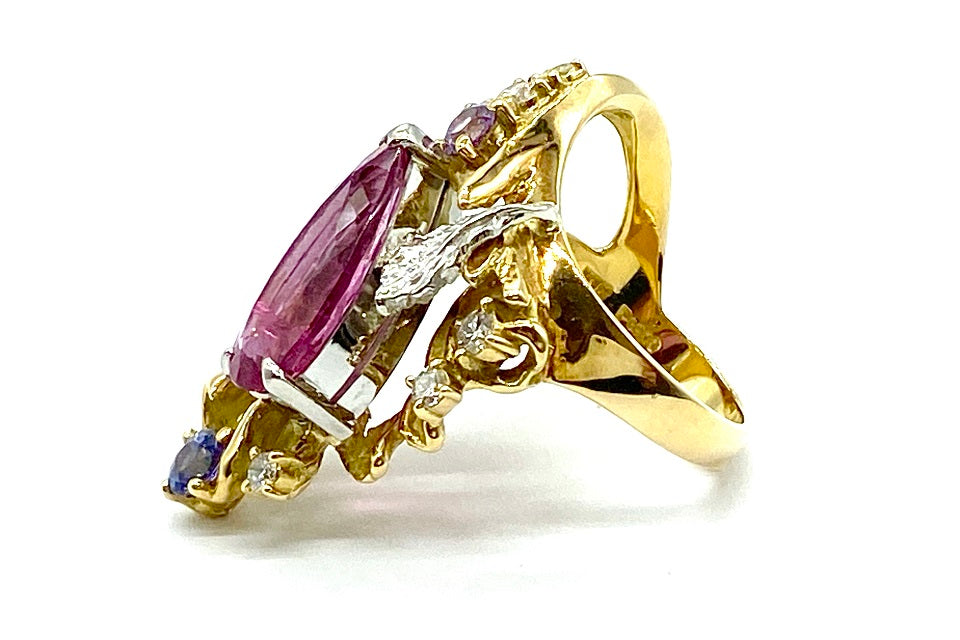 松崎勉＆憲子】 K18/Pt900ピンクトルマリン ダイヤモンド ブルー