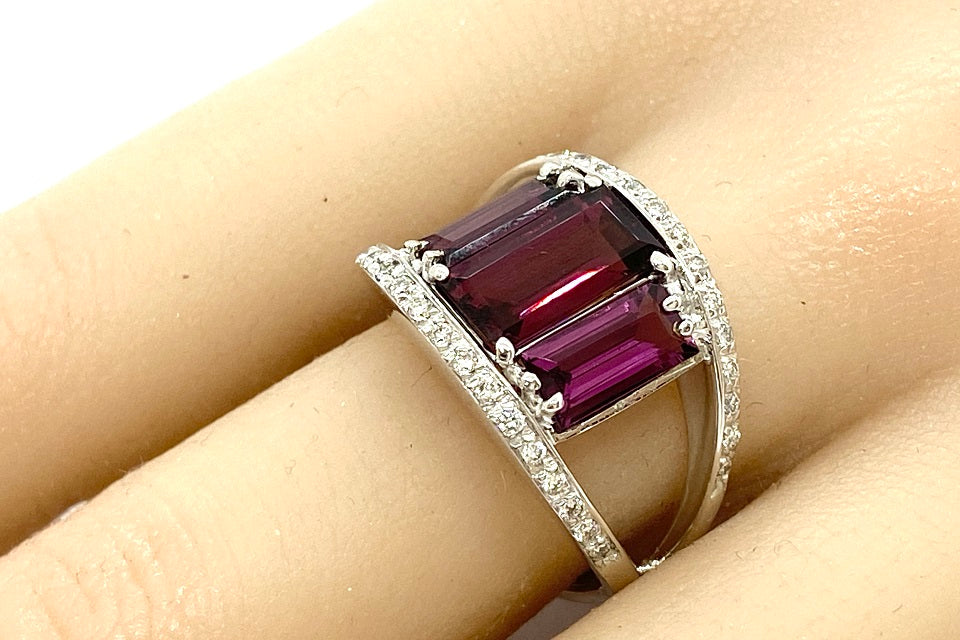 ZOCCAI 【ゾッカイ】K18WGガーネット ダイヤモンドリング (NO.61882