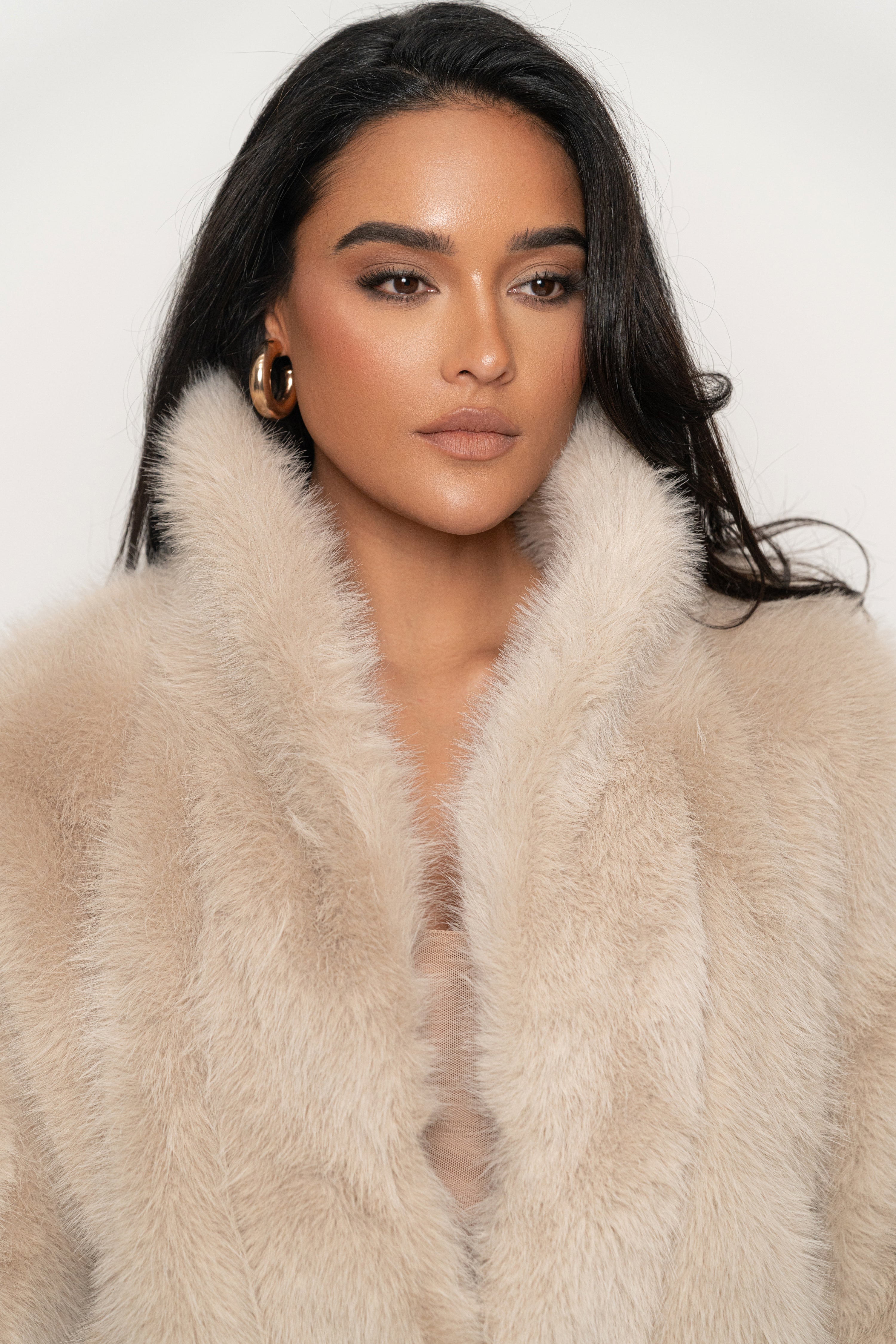 Beige Cropped Manhattan Faux Fur Coat