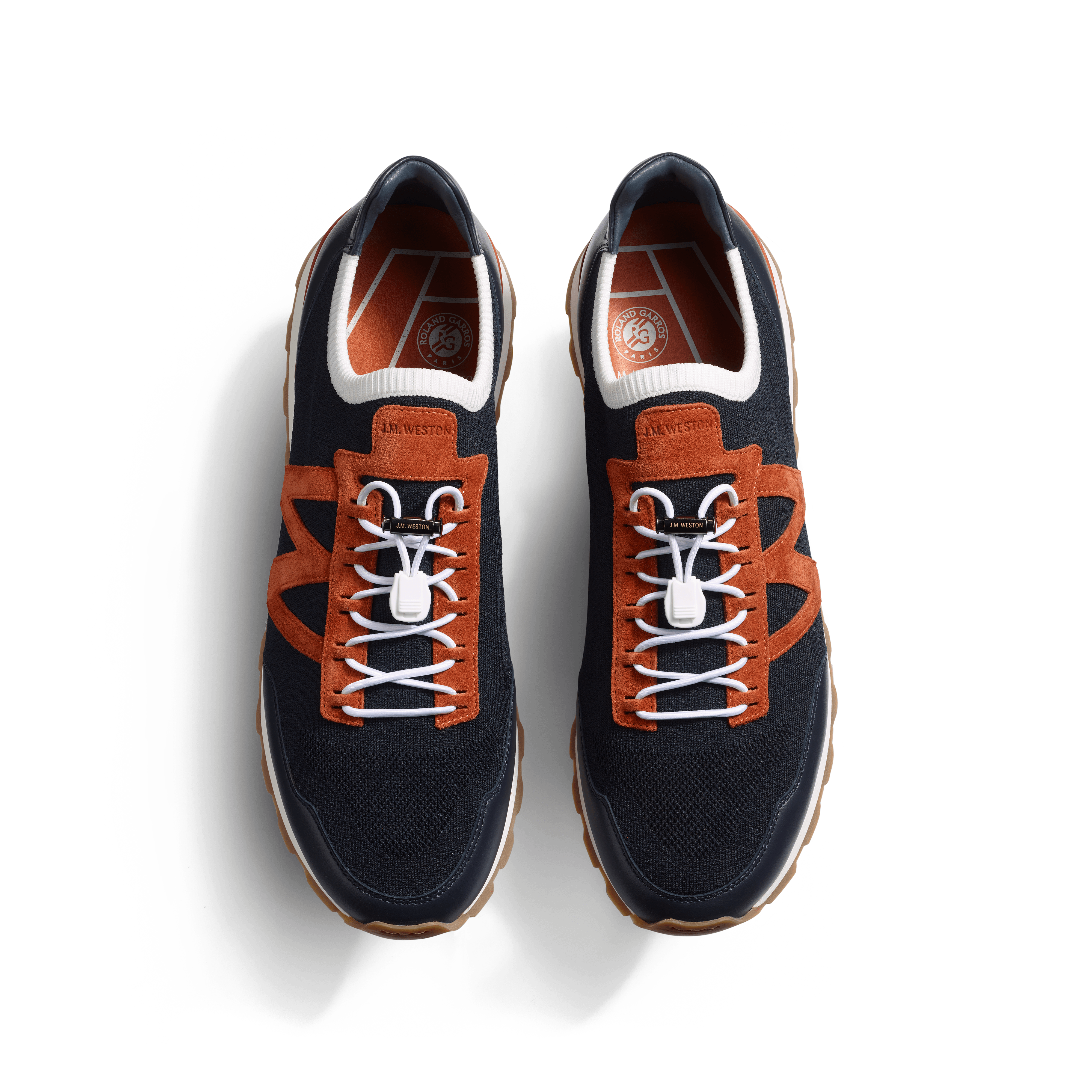 Men's Navy & white knit canvas with navy sport calfskin & orange