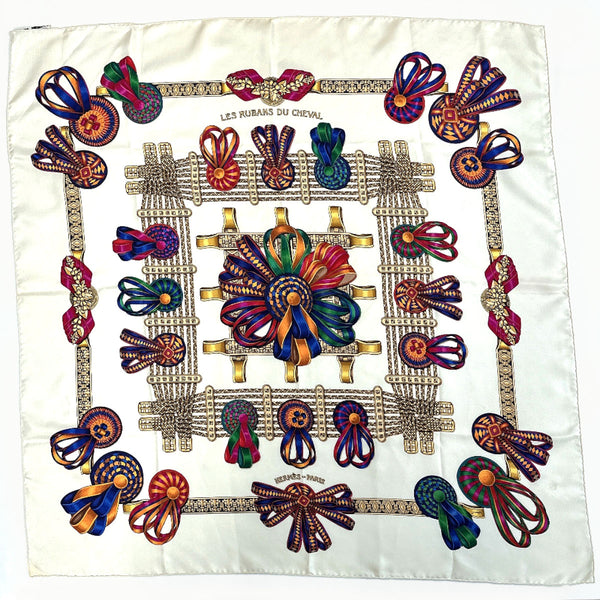 HERMES scarf Carre 90 LES RUBANS DU CHEVAL Horse ribbon decoration
