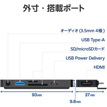 LHB-PAPP6U3 USB Type C ドッキングステーション ハブ 6-in-1 PD 100W