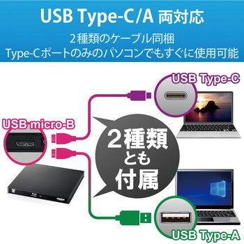 ブルーレイドライブ 外付け ポータブル Type-Cケーブル付 書き込み