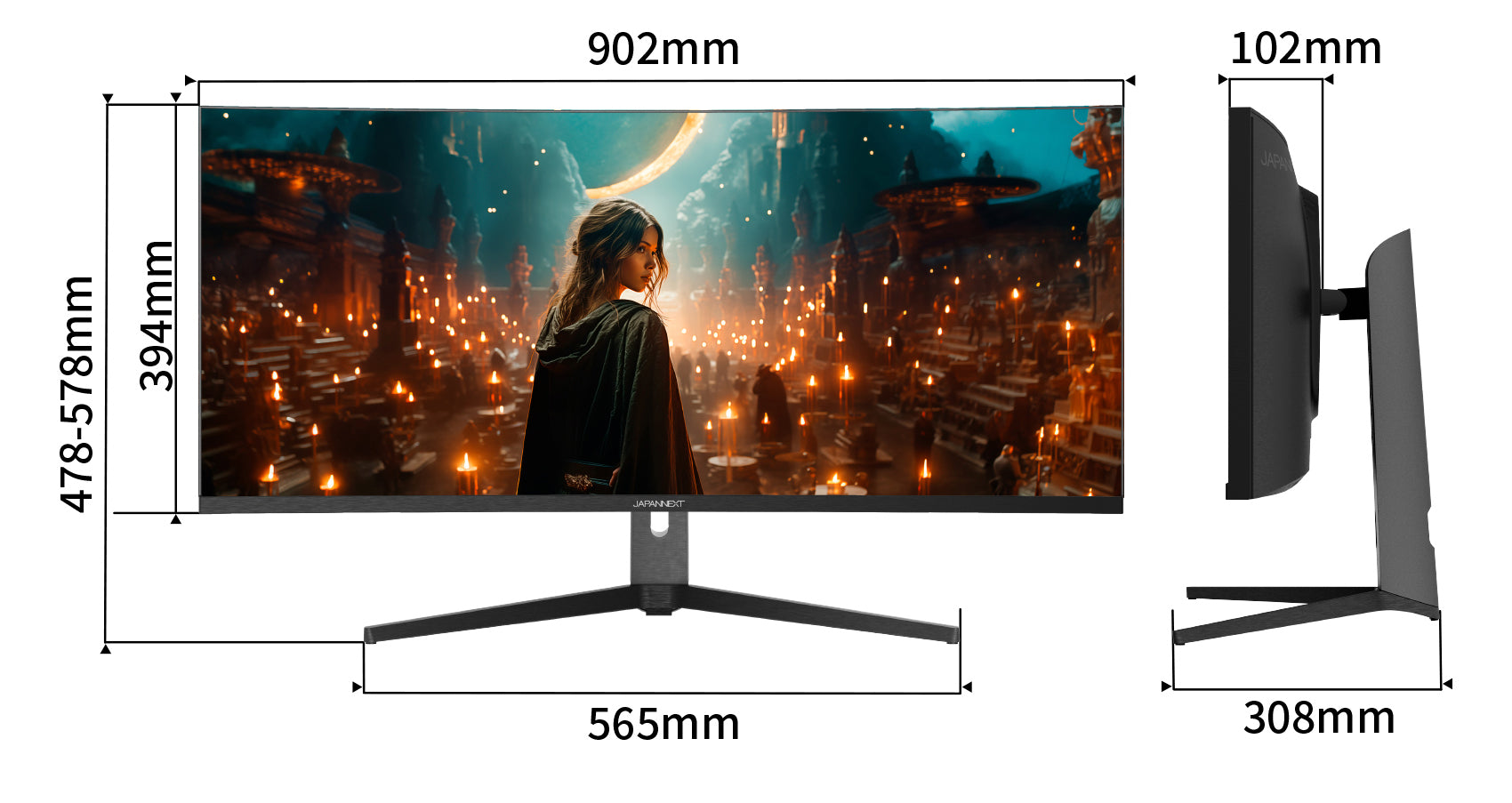 JAPANNEXT 37.5インチ曲面 IPSパネル UWQHD+(3840 x 1600)解像度