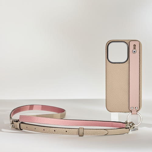 iPhone 15 Pro) ハンドル付き バックカバーケース シュリンクレザー