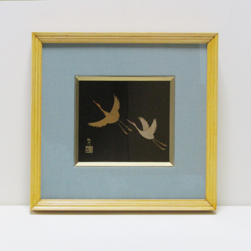 輪島塗 漆額(パネル) -飛び鶴の蒔絵仕上げ- [黒色]｜輪島市の輪島塗