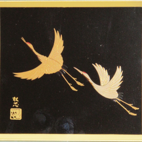 輪島塗 漆額(パネル) -飛び鶴の蒔絵仕上げ- [黒色]｜輪島市の輪島塗