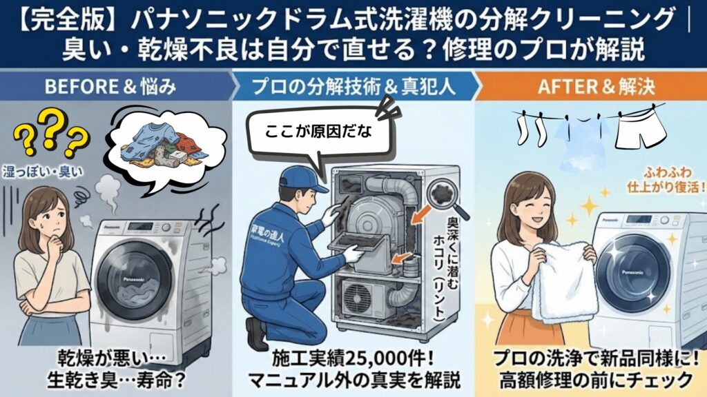 完全版】パナソニックドラム式洗濯機の分解クリーニング｜臭い・乾燥