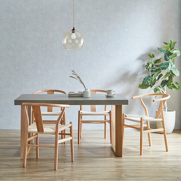 ダイニング5点セット コンクリート調のくすみグレーの天板がおしゃれ