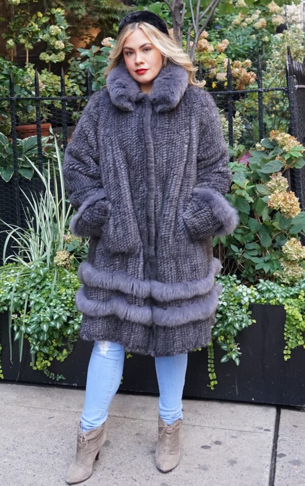 Plus Size Gray Knit Mink Stroller Fox Trim 9383 – MARC KAUFMAN FURS