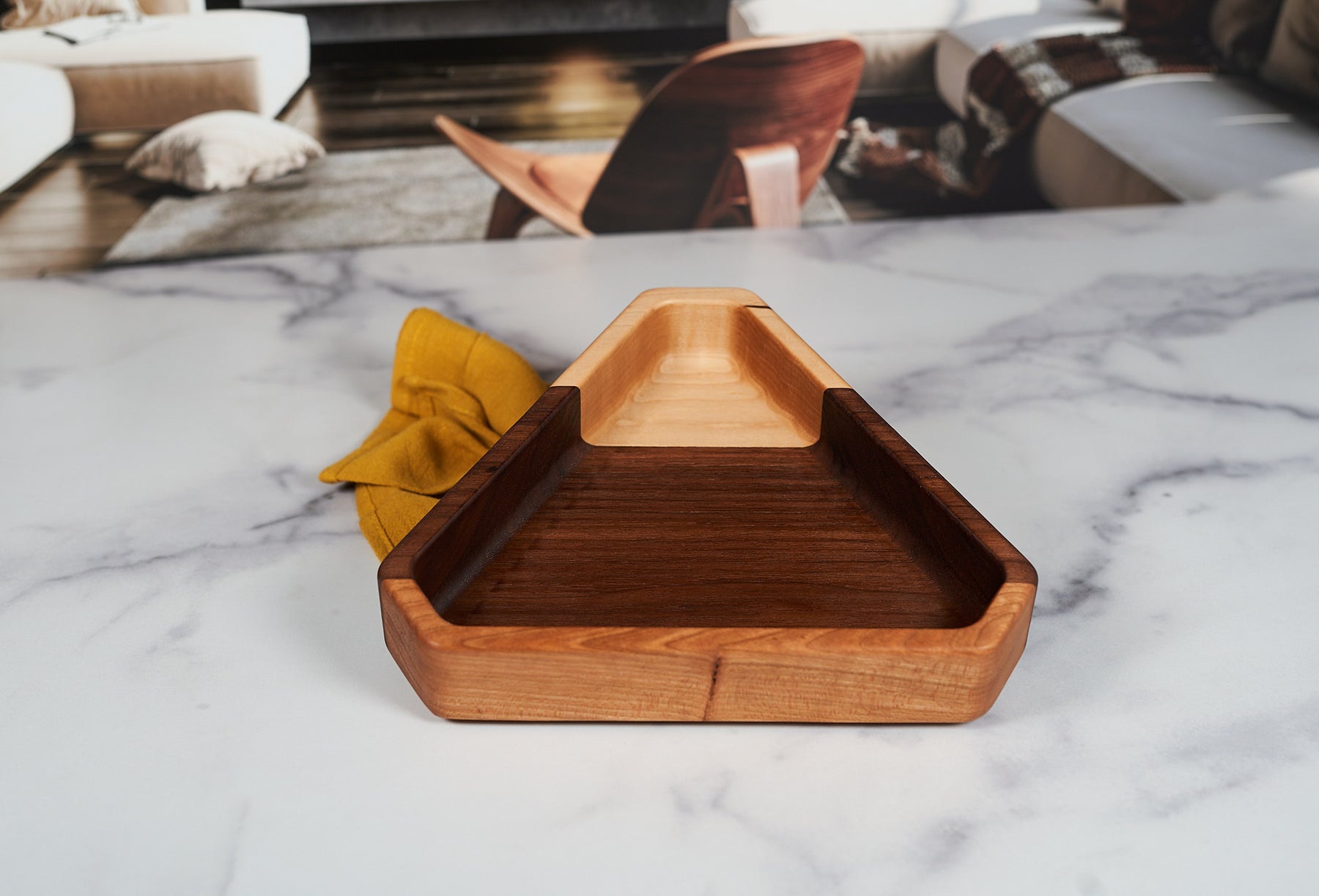 Black Walnut, Maple and Cherry Catchall Tray - Chamfered Triangle 9