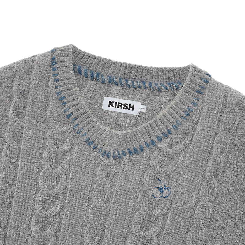 チェリーVネッククロップケーブルニット【メランジグレー】