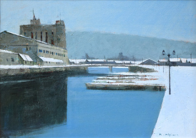 木嶋良治「冬の日（小樽運河）」油絵・F4号 絵画買取・販売の小竹美術