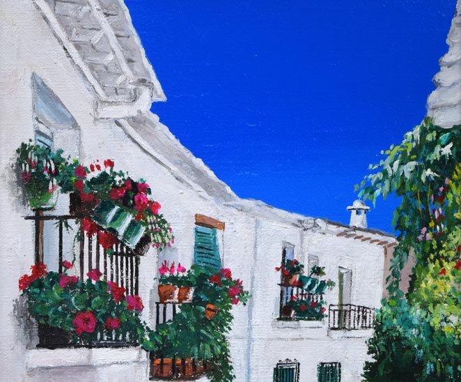 島津豪亮「白壁の街並み（スペイン）」油絵・F4号 絵画買取・販売の