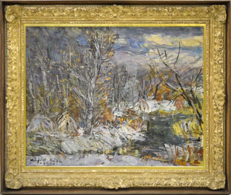 木田金次郎「牡丹（岩内大火前作品）」油絵・金色紙 絵画買取・販売の