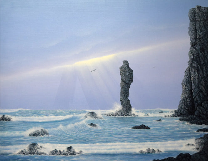 森田哲隆「積丹岬（女郎子岩）」油絵・F50号 絵画買取・販売の小竹美術