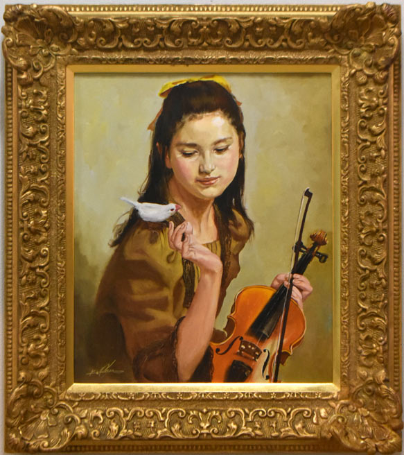 奥龍之介「バイオリンの少女」特製美術画・8号 絵画買取・販売の小竹美術